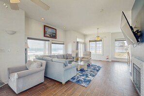 TV, fireplace, table football