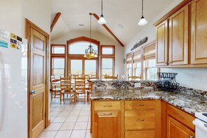 Fridge, microwave, oven, stovetop - Oceanfront home with private pool, hot tub, game room, sundecks & fast WiFi (Waves)