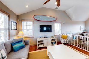 TV - Dog-friendly, ocean-view home with private pool, hot tub, & fast WiFi (Waves)