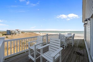 Outdoor dining - Serene oceanfront home with private pool and hot tub with inlet views and beach (North Topsail Beach)