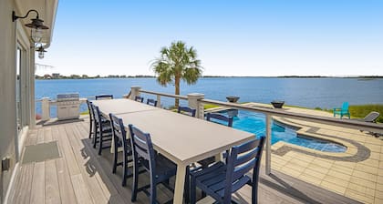 Luxurious private island home with pool, wraparound deck, & firepit