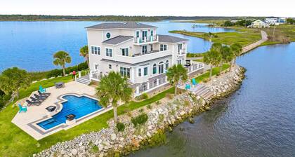 Sneads Island: Luxurious private island home with pool, wraparound deck, & firepit
