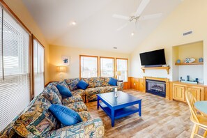 TV, fireplace, video games