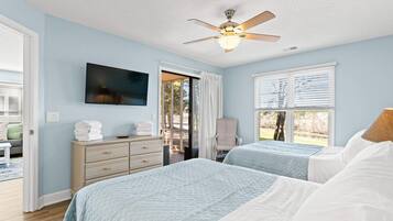 2 bedrooms, iron/ironing board, travel crib, internet