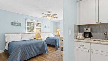 2 bedrooms, iron/ironing board, travel crib, internet