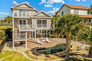 Exterior - Waterway front home w/ private pool, fenced yard, boat dock, short walk to beach (Holden Beach)