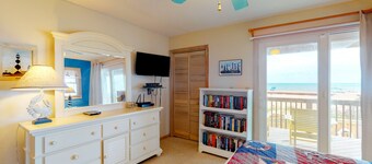 Grand beach home with 2 porches, private pool, hot tub, media room, & ocean view