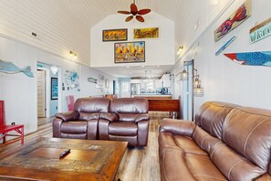 TV, DVD player - Beachfront Home with Ocean-View Deck, Outdoor Shower, WiFi, AC & Washer/Dryer (Holden Beach)