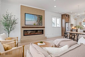 TV, fireplace