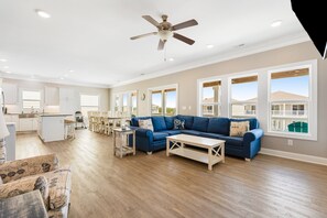 TV - Sunny coastal escape with private pool, water views, & pool table - dog-friendly (Holden Beach)