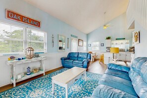 TV, DVD player - Charming Coastal Home with private pool, Ocean Views, & Short Walk to the beach (Oak Island)