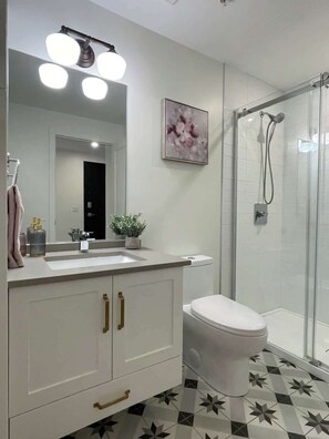 Shower, hair dryer - Waterfront, large 1 BR with 6 appliances & gym (Halifax)