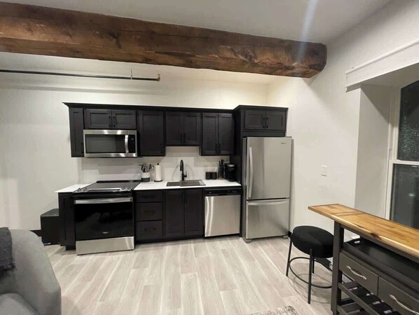 Fridge, microwave, oven, dishwasher