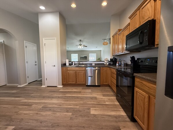 Microwave, oven, stovetop, dishwasher