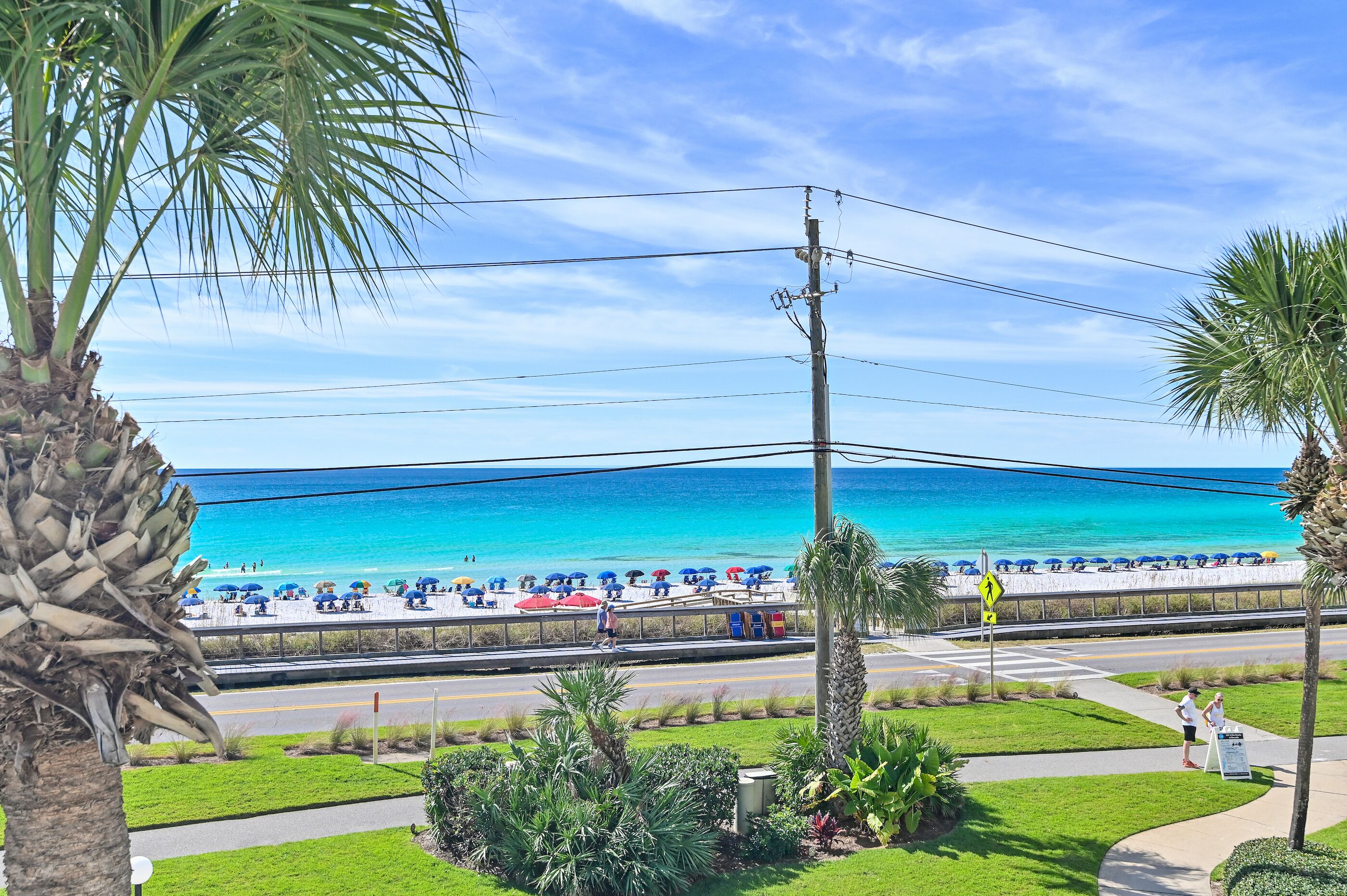 On the beach, sun-loungers