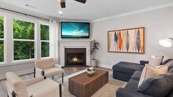 TV, fireplace, offices