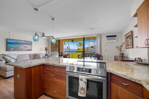 Fridge, microwave, oven, stovetop - Maui Sunset B319: Ocean view 2BR condo in North Kihei, perfect for families. (Kihei)