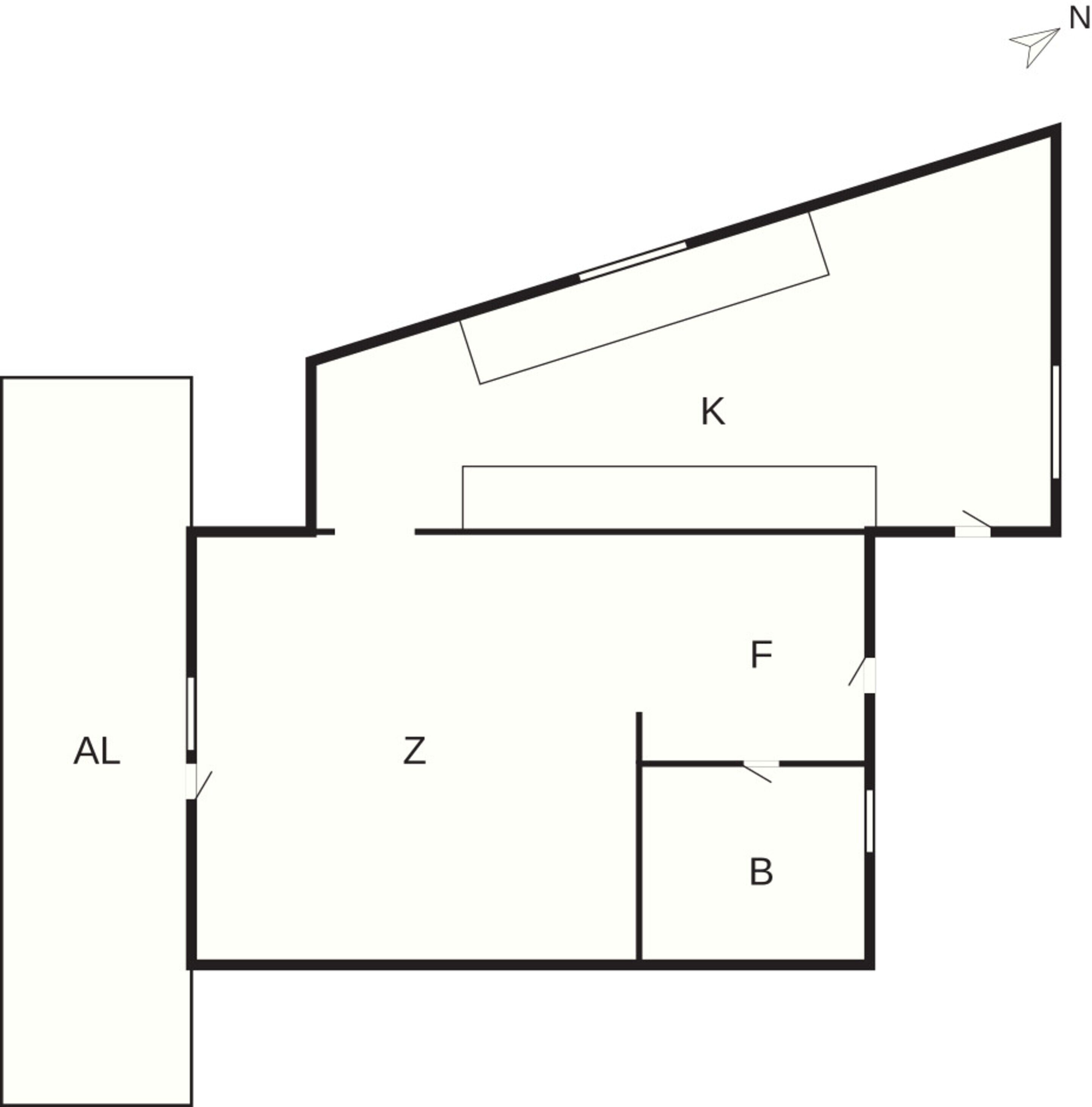 A floor plan with labeled rooms AL, Z, K, F, and B.