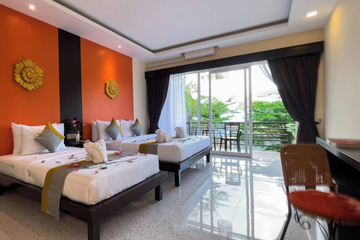 Family Deluxe With Balcony Pool View - Free Bus Station Pick Up | In-room safe, desk, laptop workspace, blackout drapes