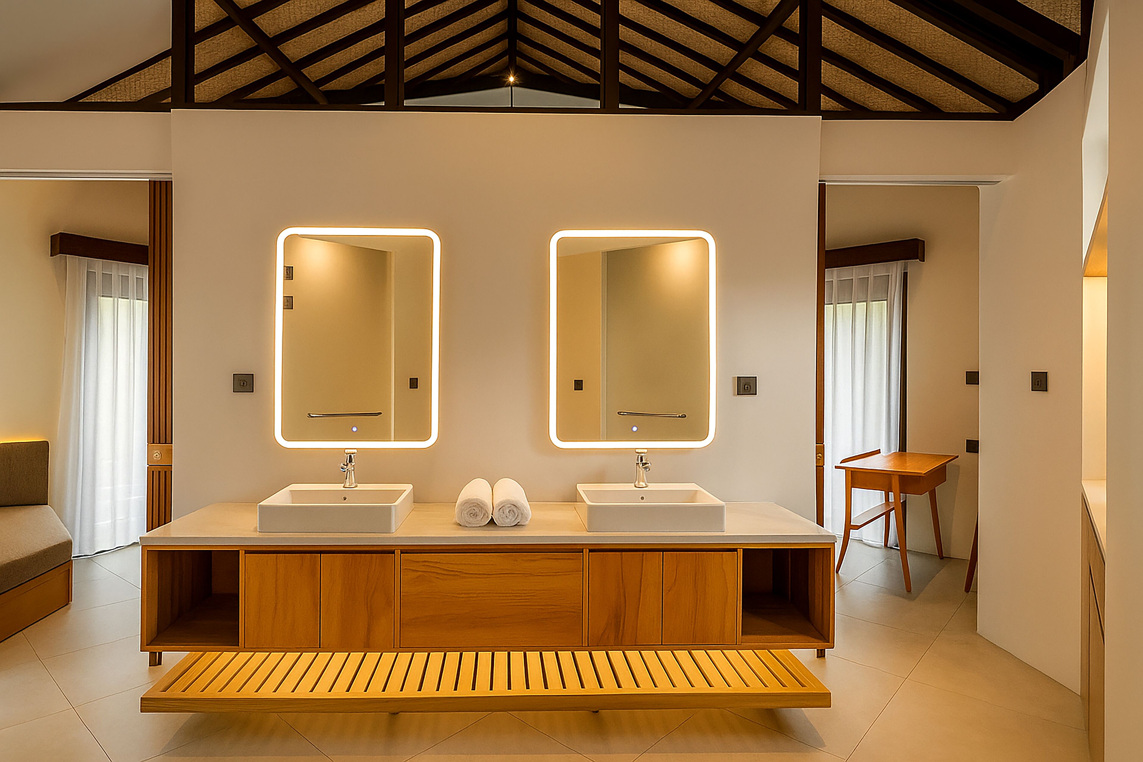 Biệt thự Cao cấp, 1 phòng ngủ, quang cảnh hồ bơi | Phòng tắm | Vòi sen phun mưa, đồ dùng nhà tắm miễn phí, áo choàng tắm 