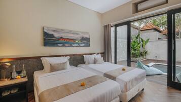 Luxury Villa, 2 Bedrooms, Pool View | Premium bedding, minibar, desk, laptop workspace