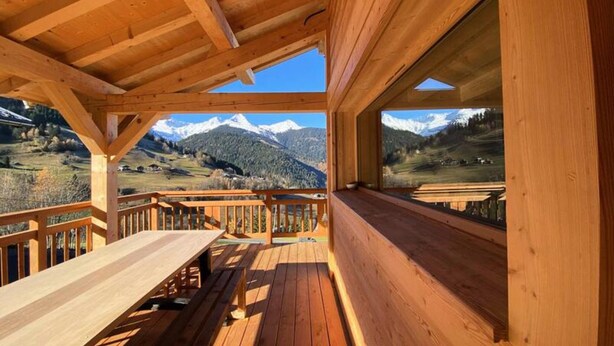 Outdoor dining - Breathtaking View, Natural Chalet, Recent, 15 People, Ideal for Holidays, Wi-fi. Rated 3 Ears GDF (Beaufort)