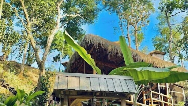 Een houten bord met de tekst 'BACKYARD RETREAT' dat een rustige plek aangeeft.