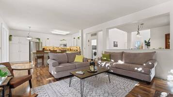 TV, fireplace, table football