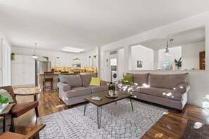 TV, fireplace, foosball