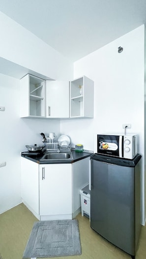 Fridge, microwave, stovetop