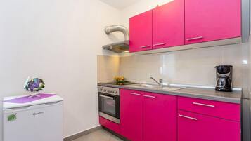 Fridge, stovetop, coffee/tea maker