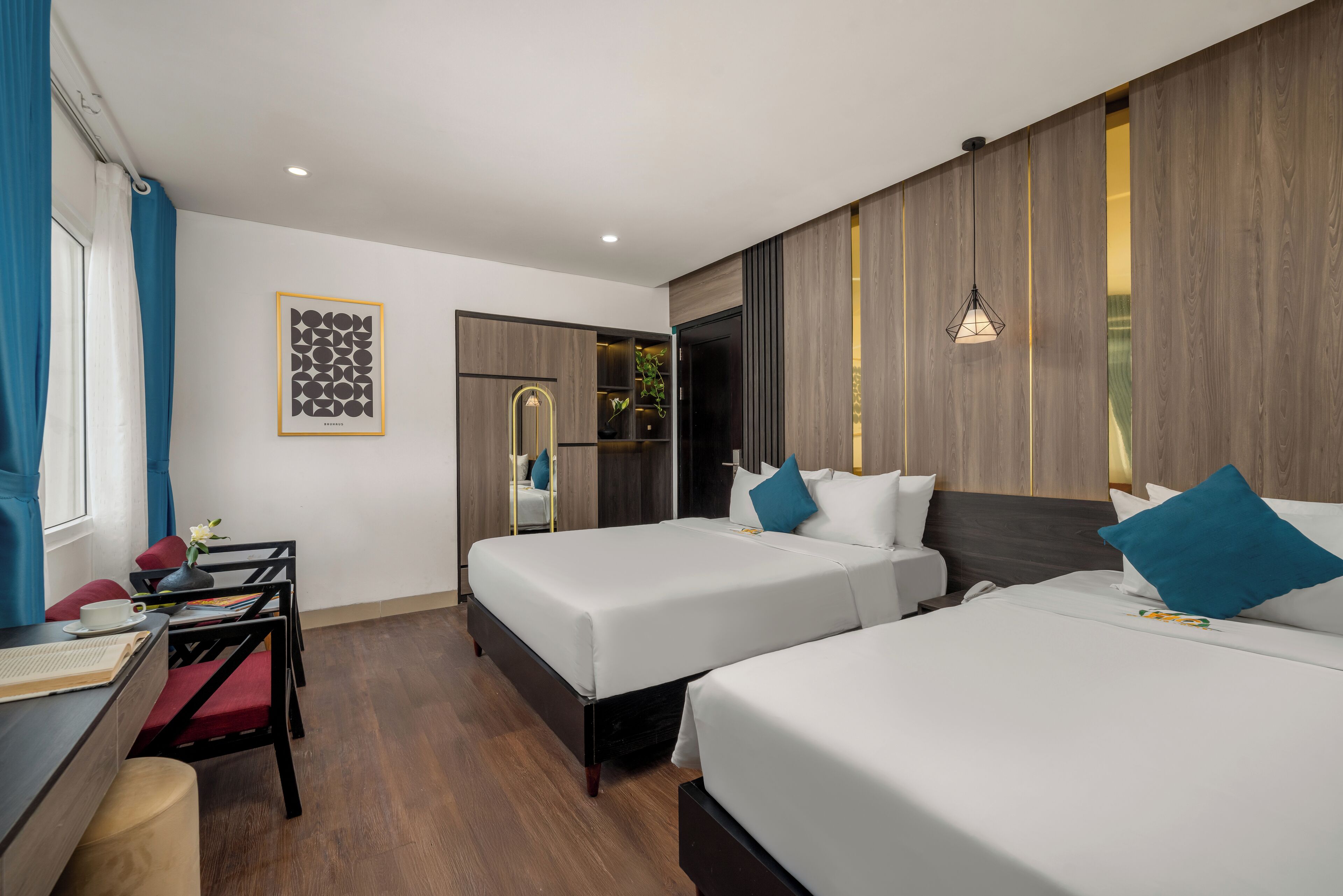 Premium bedding, down comforters, memory foam beds, minibar