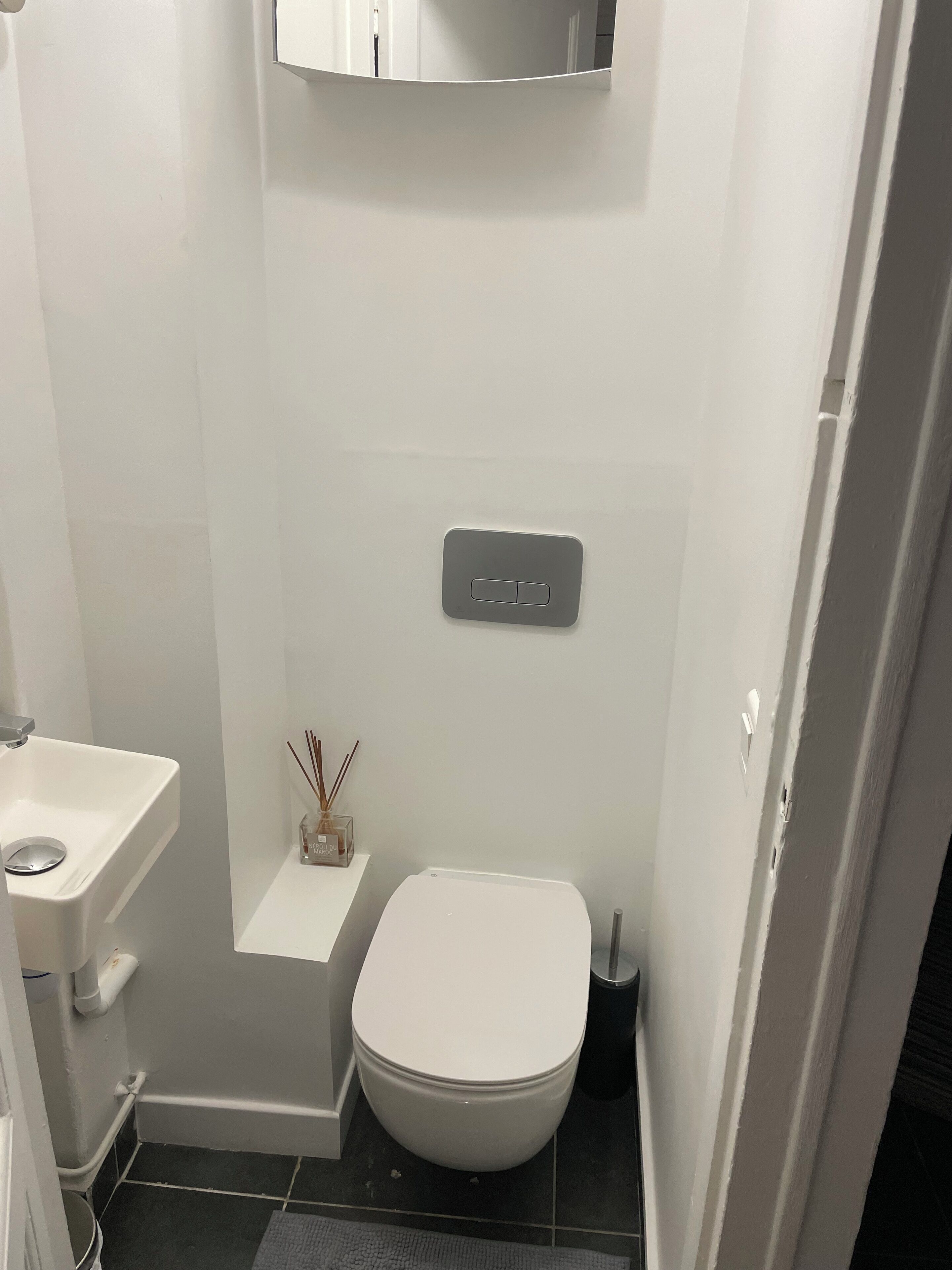 Hair dryer, bidet, towels, soap
