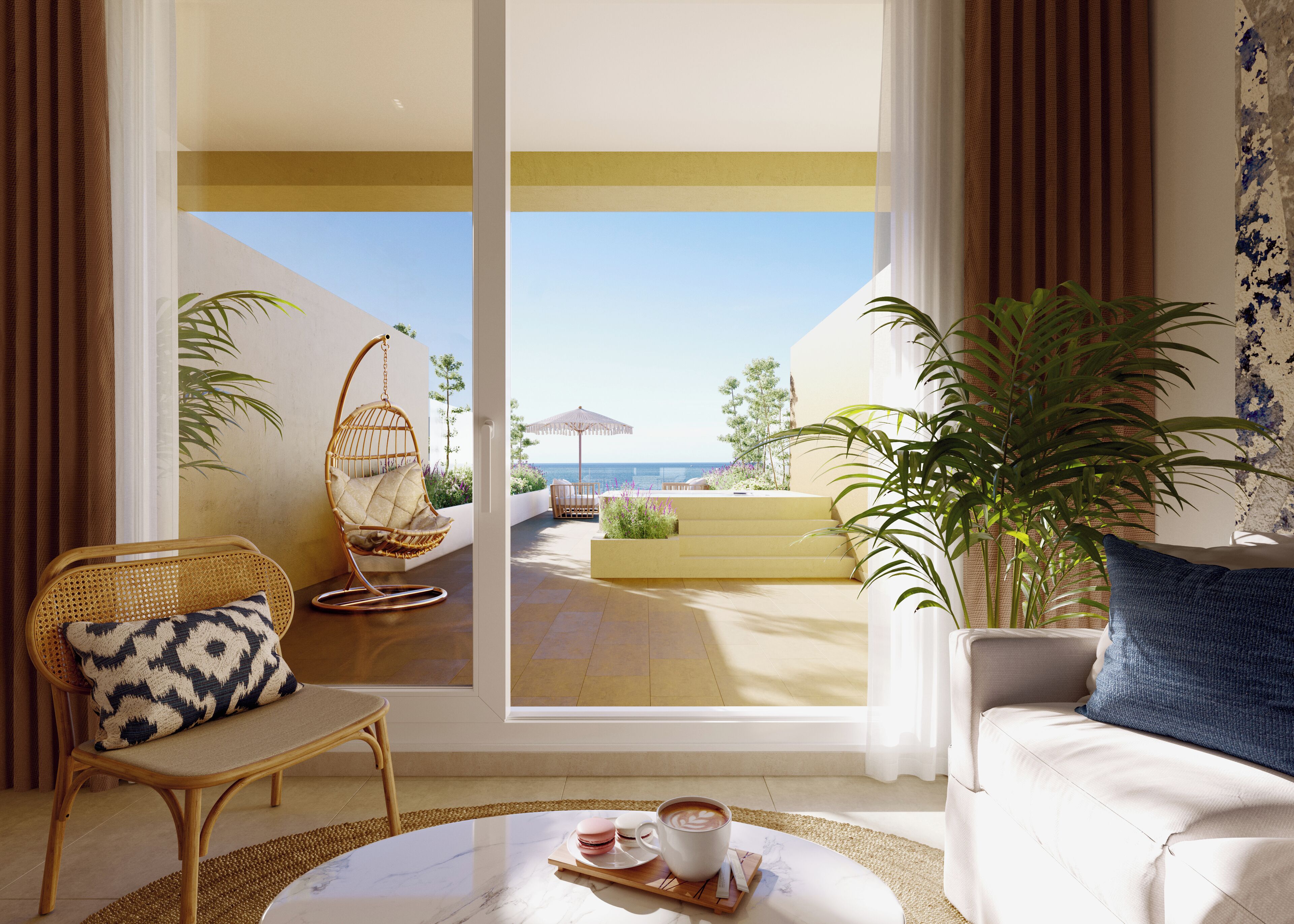 Suite Junior, terrasse, vue mer | Literie de qualité supérieure, minibar, décoration personnalisée