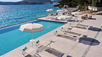 Indoor pool, seasonal outdoor pool, pool umbrellas, sun loungers