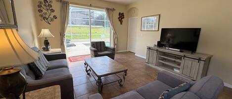 Smart TV, DVD player, table football, ping pong