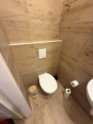 Basic-Apartment | Badezimmer | Dusche, kostenlose Toilettenartikel, Haartrockner, Handtücher