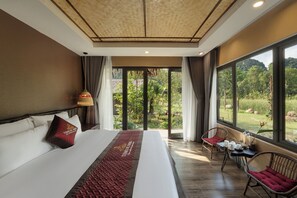 Bungalow Luxury, vista giardino | Biancheria in cotone egiziano, biancheria da letto di alta qualità