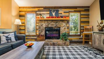 Smart TV, fireplace, video games, foosball