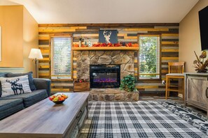 Smart TV, fireplace, video games, foosball