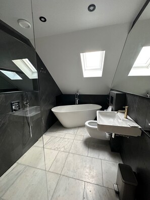 Een douche, gratis toiletartikelen, een haardroger, handdoeken