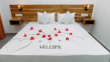 Shower, free toiletries, towels, soap