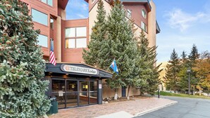 A hotel entrance with a sign reading "TELEMARK Lodge." - Luxury European-Style Penthouse at Copper Mountain (Frisco)