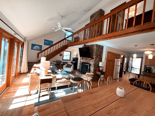 Smart TV, fireplace, table tennis, books