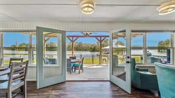 Smart TV, fireplace, foosball