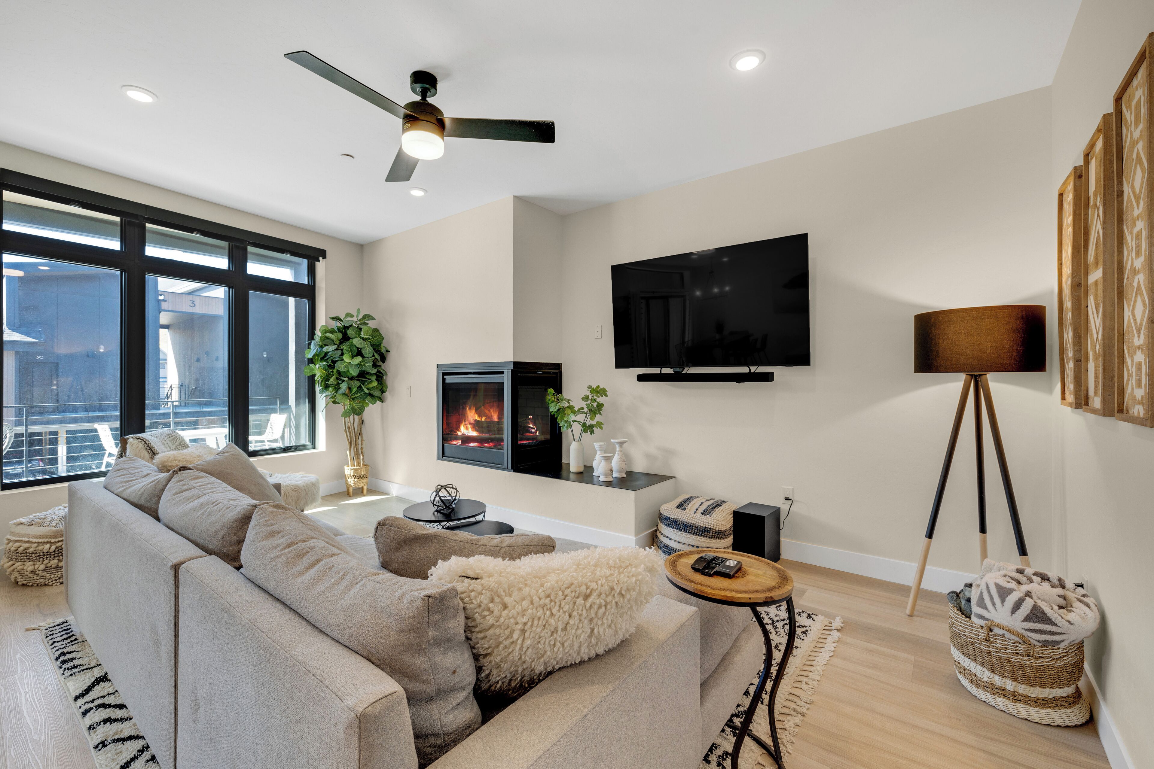 Televisión y chimenea 