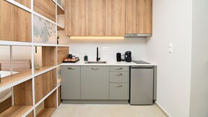 Una cocina compacta con armarios de madera, un lavamanos de acero inoxidable y un lavavajillas integrado.