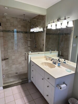 Bañera de hidromasaje, secador de pelo, toallas, jabón