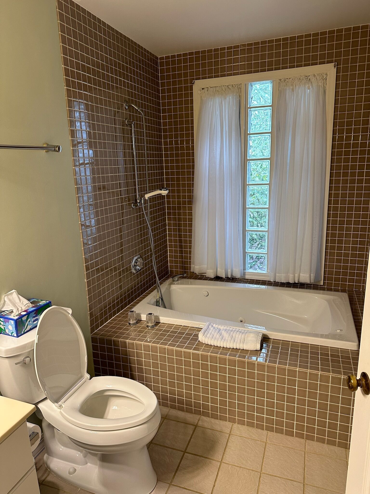 A bathroom with a toilet, a bathtub, and a shower.