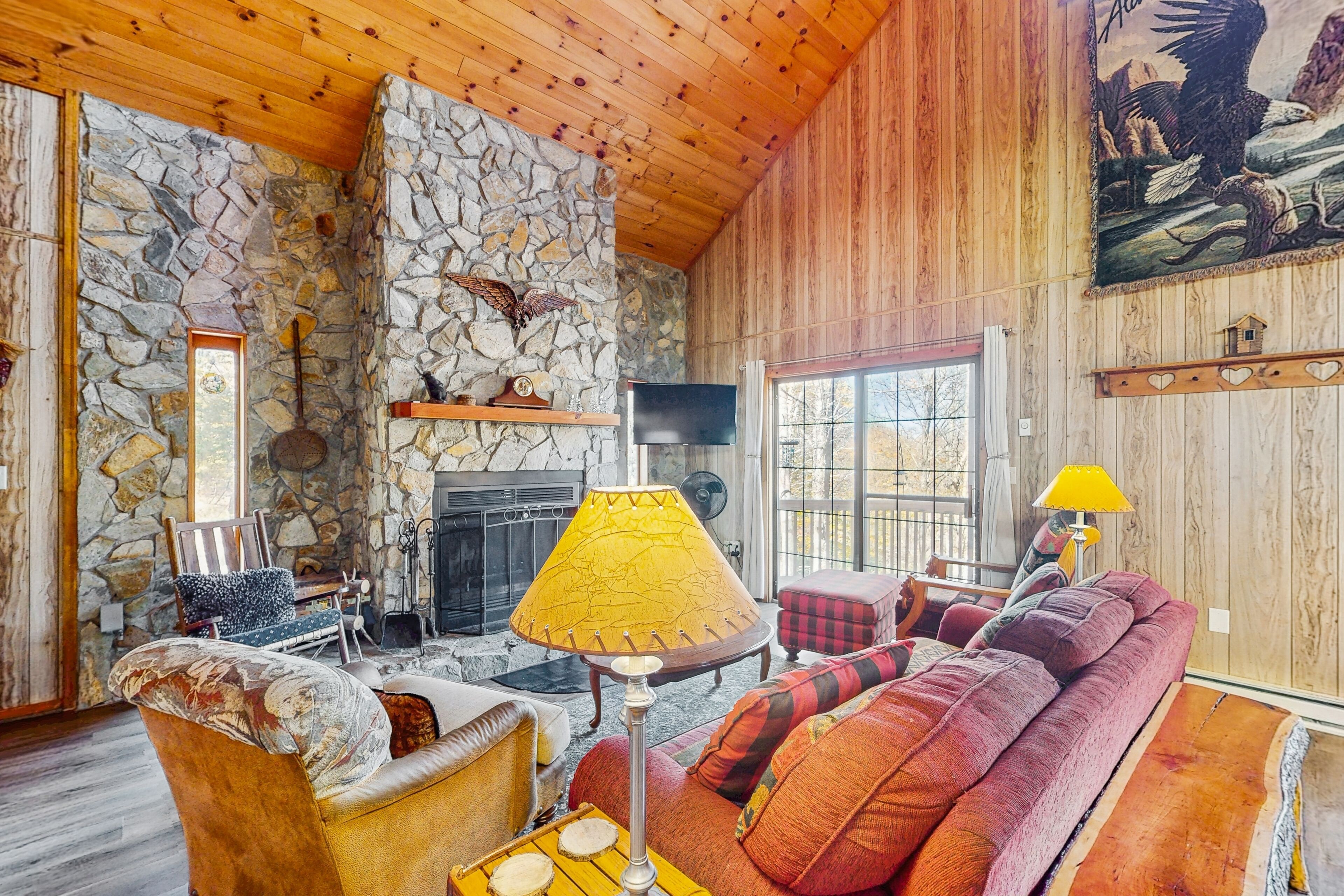 TV, fireplace, DVD player, foosball